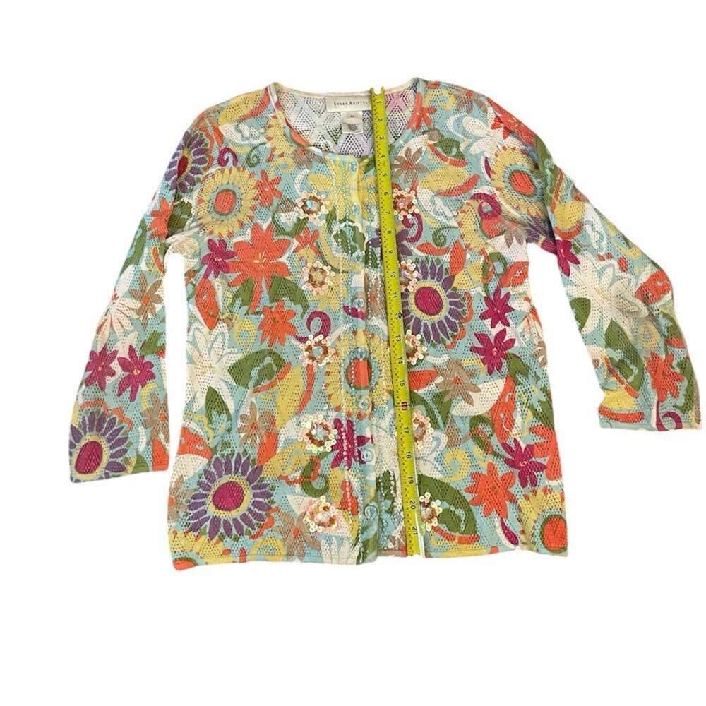 Vintage Open Knit Coastal Sequin Floral Cardigan Medium Hippie Breezy Resort - Picture 3 of 7
